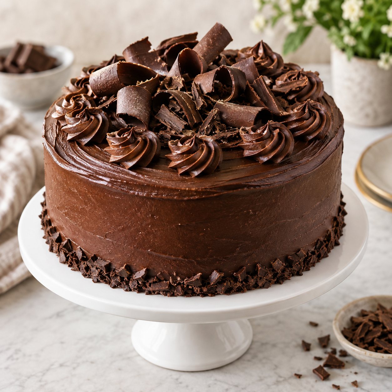 Decorated cake with chocolate frosting